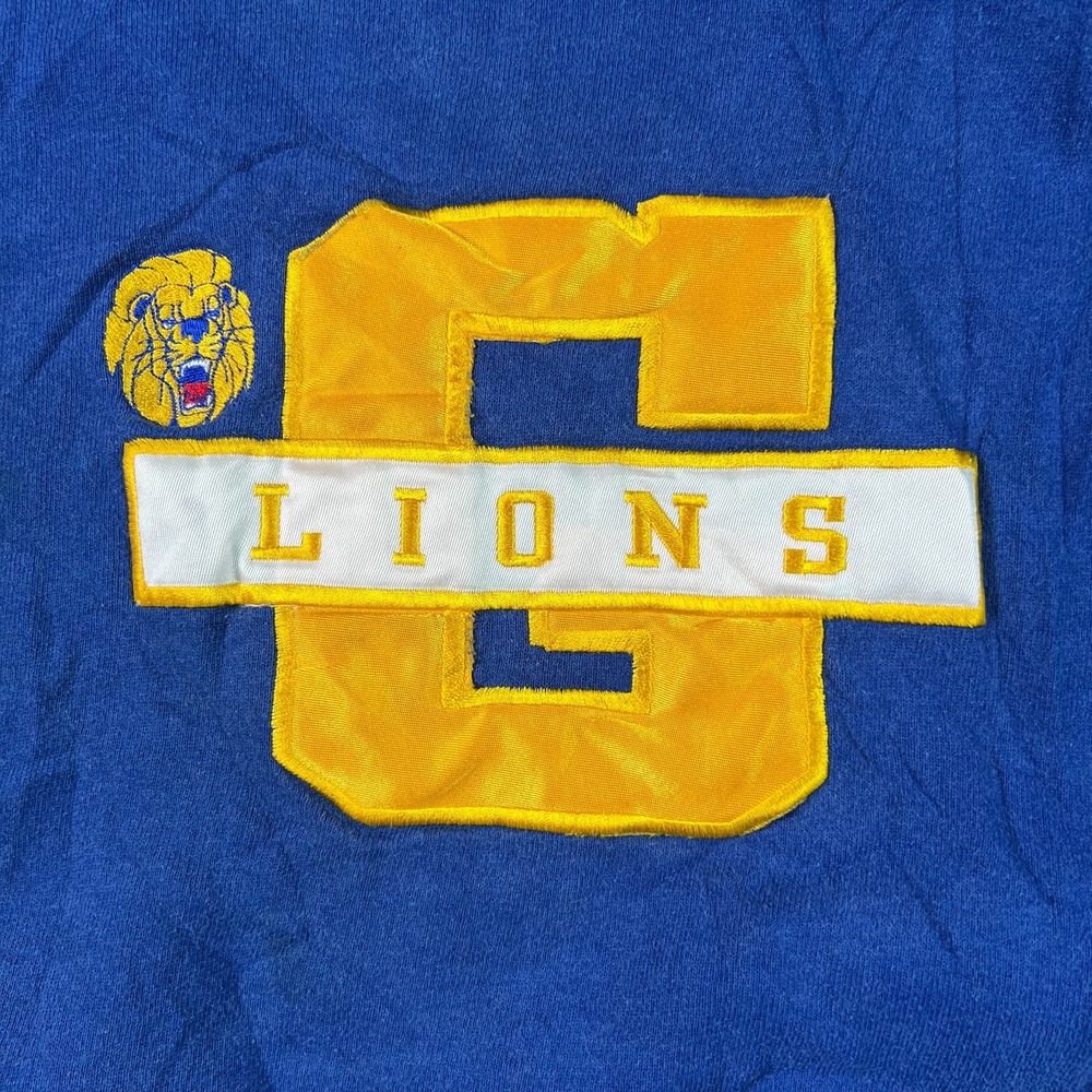 Vintage Jerzees Super Sweats Mens Large Blue G Lions Applique Pullover USA Made - Picture 8 of 11